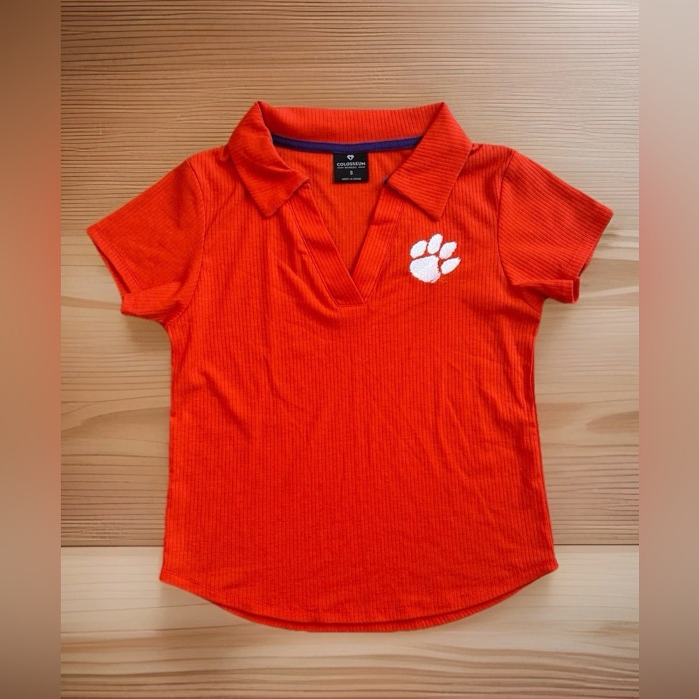 NWT Colosseum Clemson Tigers Women's Small Orange Ribbed Polo Shirt Official (S)